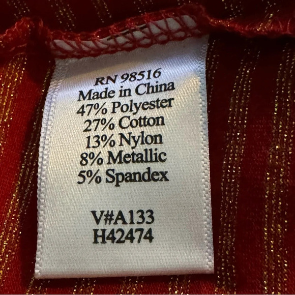 Coldwater Creek XL Shirt Top Red Striped Long Sleeve V Neck Stretch Metallic - Picture 6 of 7